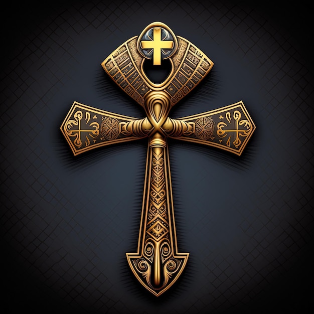 Ancient golden ankh symbol isolated on dark background Illustration of an Egyptian cross in digital form Generative AI The ancient Egyptians used the Ankh as a symbol for eternal life