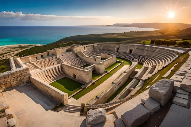 Photo an ancient greek amphitheater with the sea in the background