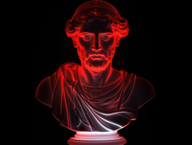 Foto antico busto greco luce rossa concetto minimalista tendenza sfondo nero