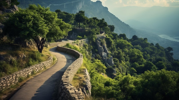Ancient greek cliff road a photorealistic journey through mediterranean landscapes