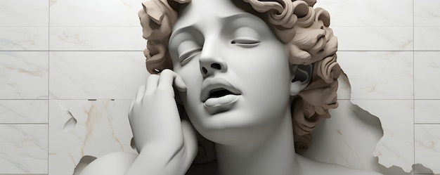 Photo ancient greek marble sculpture taped lips aesthetic background