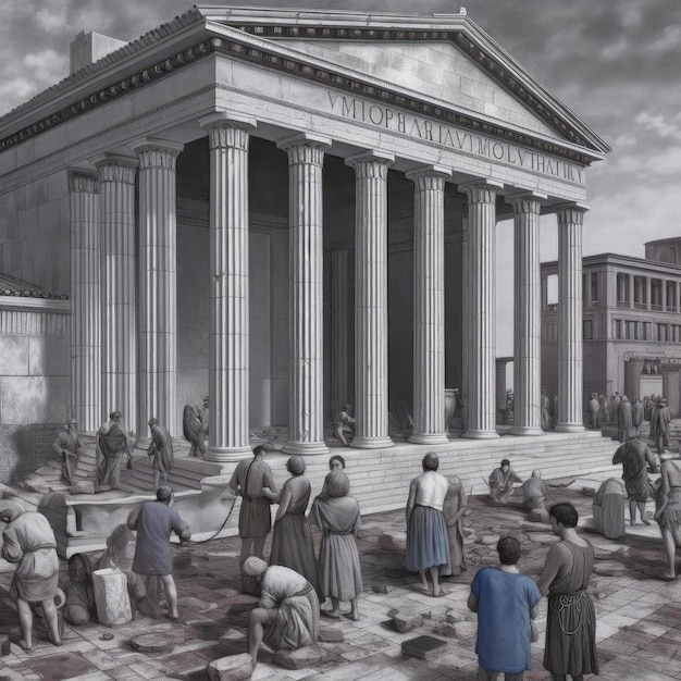 An ancient Greek temple vintage style