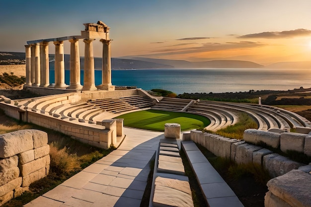 The ancient greek theatre in the evening