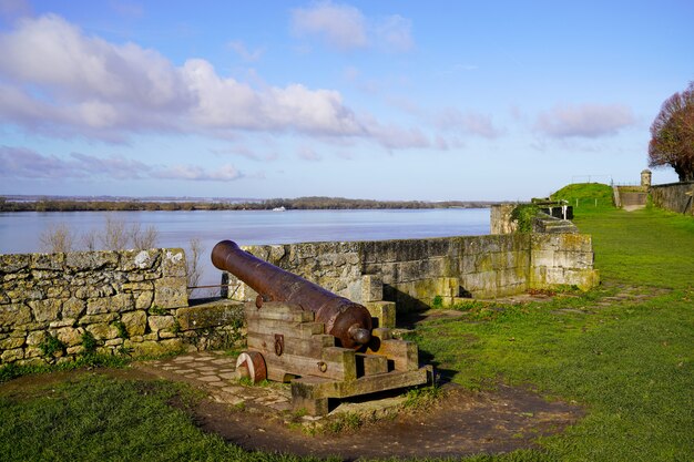 Ancient gun cannon Blaye Fortress in Gironde department near Bordeaux France