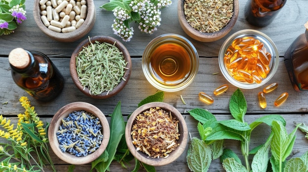 Photo ancient herbal medications ingredients items