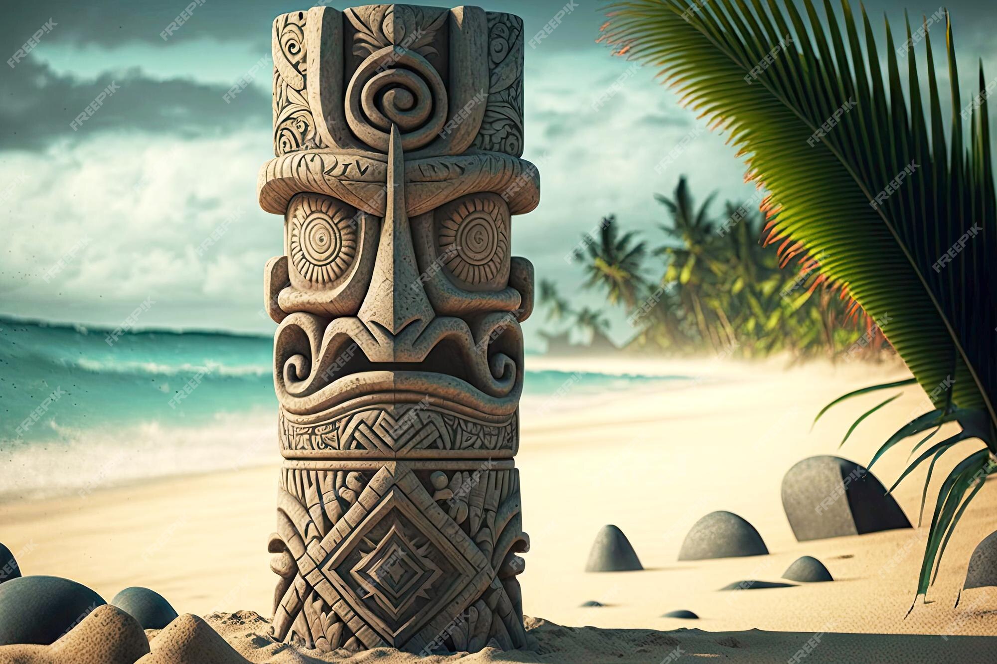 Premium Photo Ancient Idols Totem Tiki Mask On Beach 