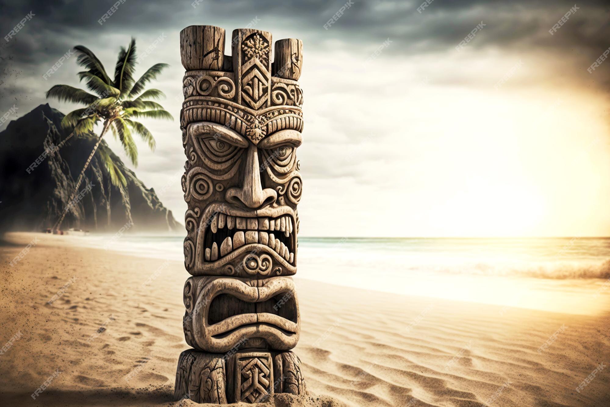 Premium Photo Ancient Idols Totem Tiki Mask On Beach 