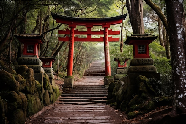 Ancient japanese mountain red gates