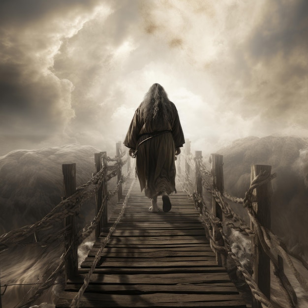 Ancient journey the old testament hebrew man crossing the bridge