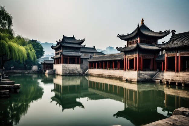 Ancient lakeside architecture in Wuxi China offers a glimpse into the regions rich cultural