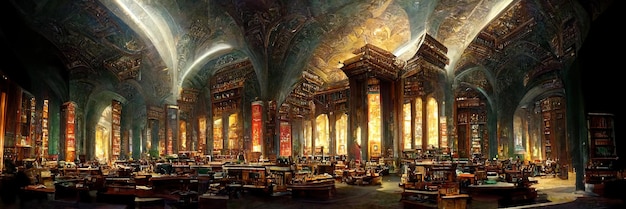 The ancient majestic hall of the library. Beautiful ceremonial hall with columns and arched ceilings