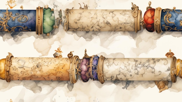 Ancient Manuscripts and Scrolls Watercolor Seamless Pattern AI Generated