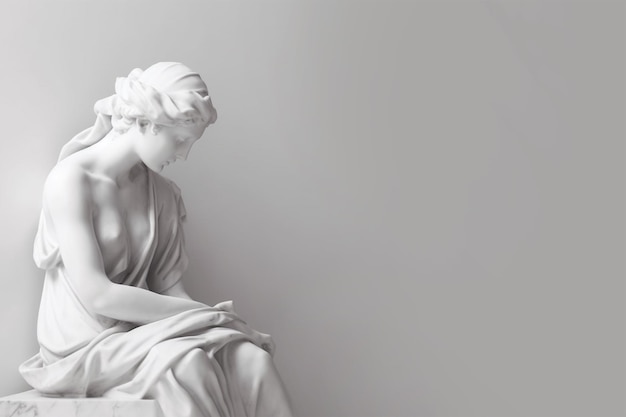 Древняя мраморная статуя молодой женщины у пустой стены Греческая скульптура с копией пространства для текста Античная женская скульптура бюст гипсовая скульптура AI созданное изображение