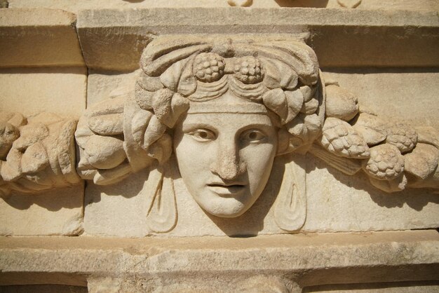 Ancient Mask Relief in Aphrodisias Ancient City in Aydin Turkiye