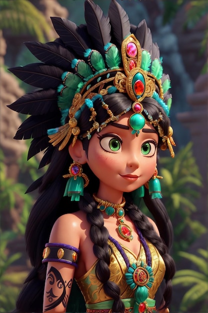 Photo ancient maya royalty a regal portrait of a princess from the majestic maya civilization adorned in intricate headdresses and rich cultural attire exuding timeless grace generative ai