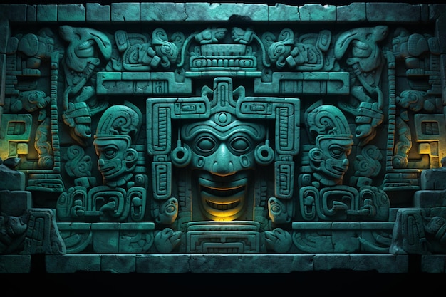 Ancient Mayan carvings of ethereal and mythical fi 00077 01