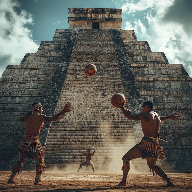 Ancient Mayan warriors playing basketball in Chichen Itza Yucatan Mexico |  Premium AI-generated image