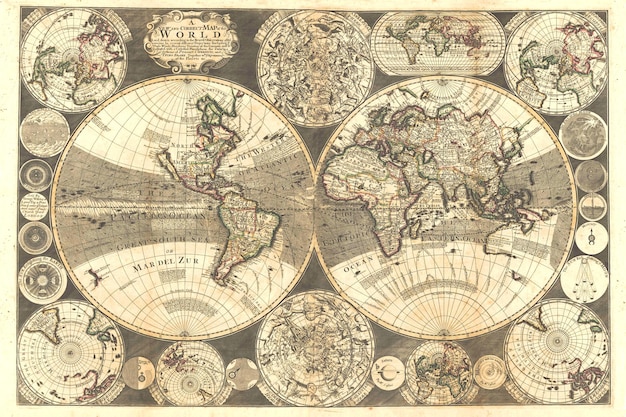 Ancient medieval map of the world 1702