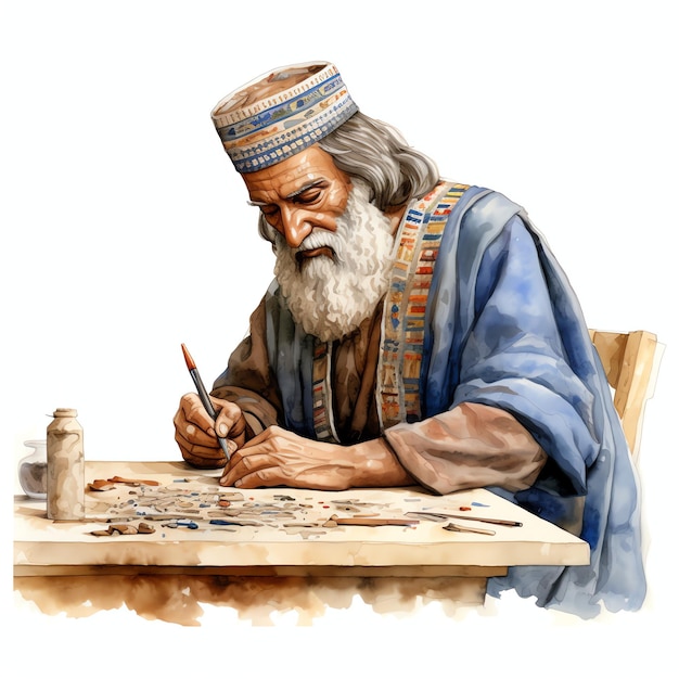 Photo ancient mesopotamian scribe writing on clay tablet illustration