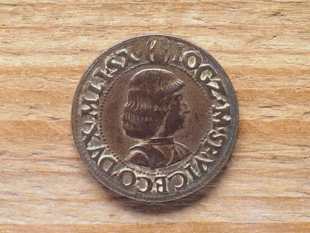 Ancient Milanese testone coin reverse showing Ludovico Maria Sfo