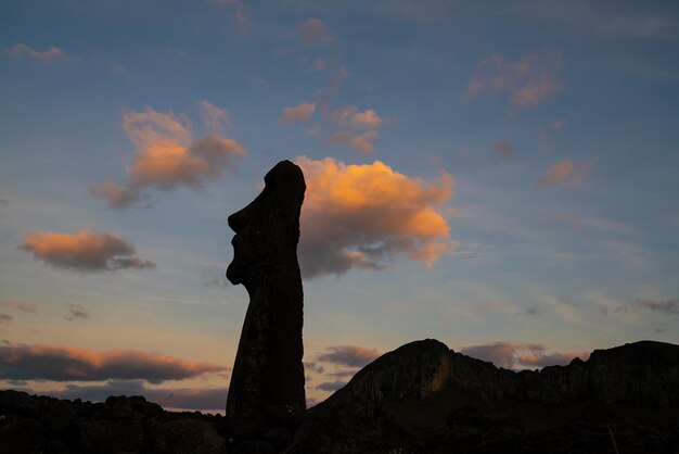 The ancient moai of Ahu Togariki on Easter Island of Chile