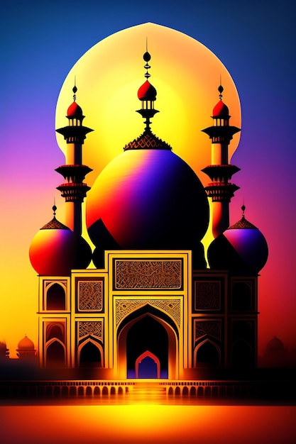 Ancient mosque at night ramadan travel taj mahal abstract background illustration