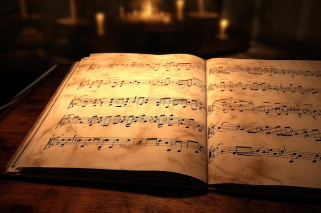 Photo ancient musical manuscript key ancient music document