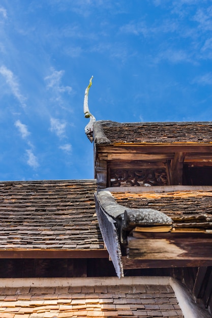 Ancient Northern Thai Temple wooden roof.