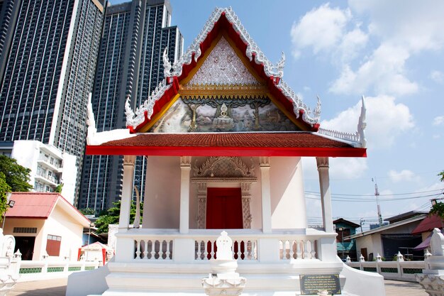 Ancient old ordination hall or antique ubosot church for thai people travelers visit travel respect praying buddha blessing holy worship at Wat Noi Nok temple on March 20 2022 in Nonthaburi Thailand