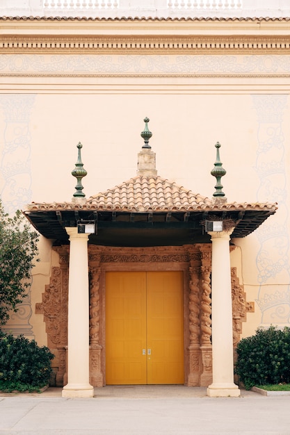 Ancient oriental doors visor with tiled roof