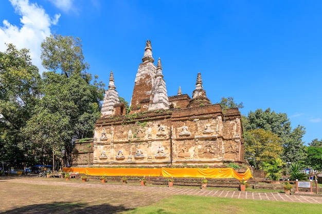 Ancient pagoda at Wat Photharam Maha Wihan Chet Yot Chiang Man in Chiang Mai North of Thailand