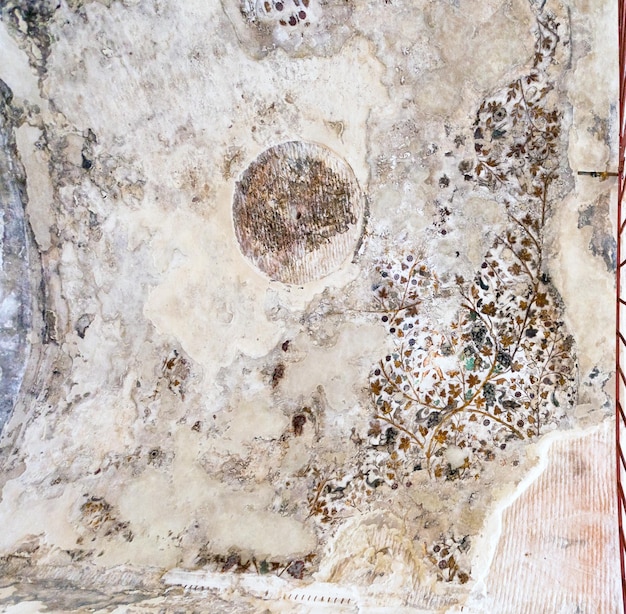 리틀 페트라에 있는 동굴 중 하나의 천장에 고대 페인트를 칠한 석고