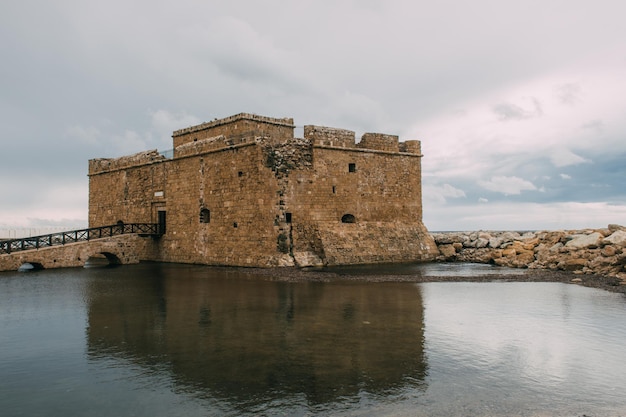 Ancient paphos castle near mediterranean sea