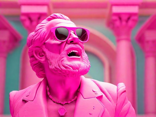 Ancient pink bust of a man in sunglasses ai generated