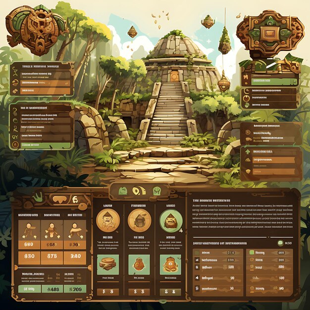 Photo ancient pop up ui mayan civilization themed game mobile stra design art graphic frame card decor