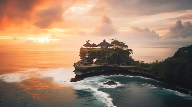 Ancient pura ulun danu bratan besakih or famous hindu temple and tourist in bali island at sunrise