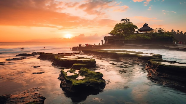 Ancient pura ulun danu bratan besakih or famous hindu temple and tourist in bali island at sunrise