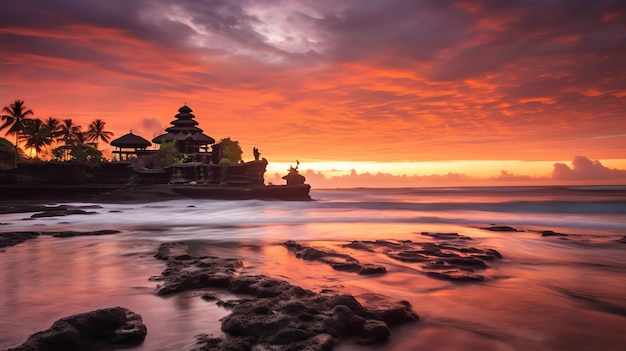 Ancient pura ulun danu bratan besakih or famous hindu temple and tourist in bali island at sunrise