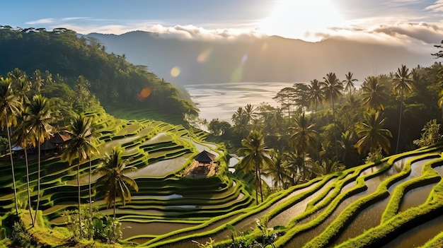 Ancient pura ulun danu bratan besakih or famous hindu temple and tourist in bali island at sunrise