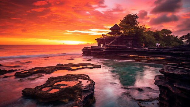 Ancient pura ulun danu bratan besakih or famous hindu temple and tourist in bali island at sunrise