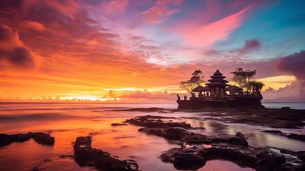 Ancient pura ulun danu bratan besakih or famous hindu temple and tourist in bali island at sunrise