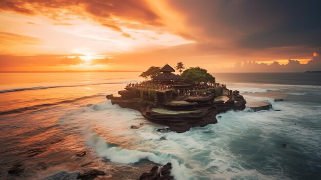 Foto antica pura ulun danu bratan besakih o famoso tempio indù e turista nell'isola di bali all'alba