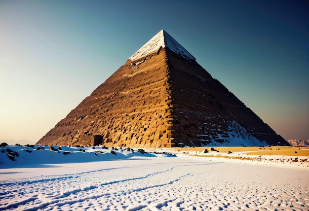 古代エジプトのピラミッドは雪で覆われ地球温暖化と気候変動の厳しい思い出です