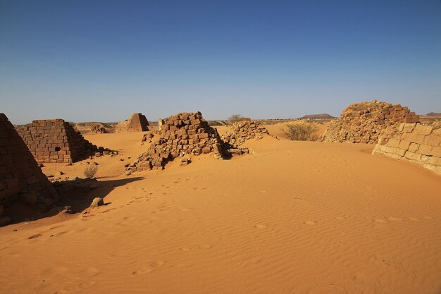 Ancient pyramids of Meroe in Sahara desert, Sudan