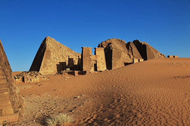 Ancient pyramids of Meroe in Sahara desert, Sudan