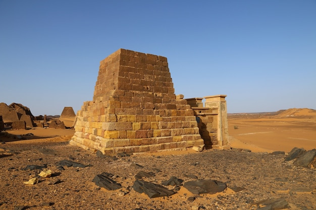 Ancient pyramids of Meroe in Sahara desert, Sudan