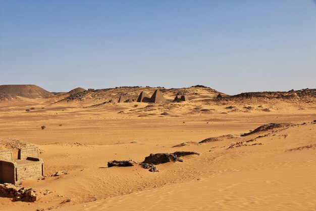 Ancient pyramids of Meroe in Sahara desert, Sudan