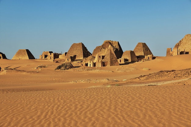 The ancient pyramids of Meroe in Sudan desert