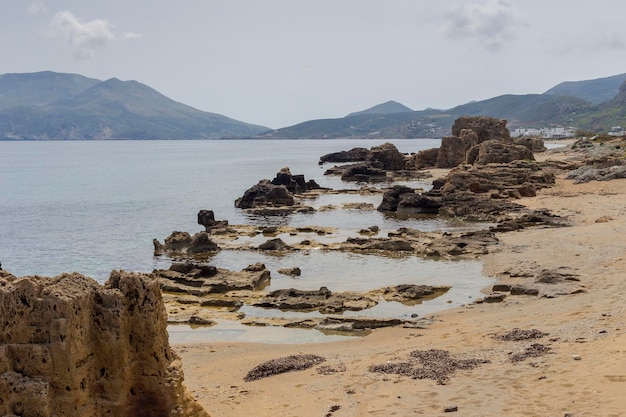 Ancient quarries of the Roman era of the island of Skyros Greece with poroliths stone and limestone