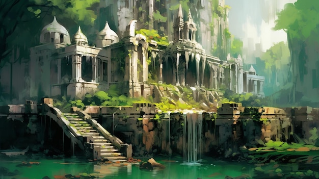 Ancient Queen Anne Architecture Painting In Andreas Rocha Style